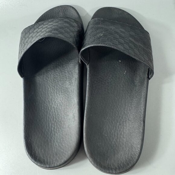 Authentic GUCCI GG Pattern Shower Sandals Black Leather x Rubber, Size 8 main image 5